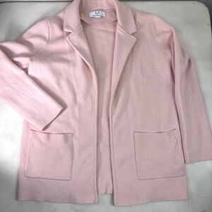 Magaschoni Pink‎ Knit Open Front Cardigan Jacket Pockets Collared Medium Career